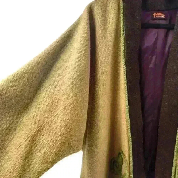 OLGA FISCH FOLKLORE ECUADOR BURLAP WOOL EMBROIDERED OVERSIZED KIMONO JACKET - Picture 2 of 15